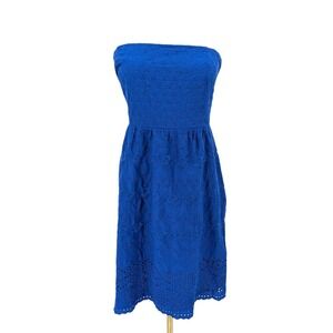 Cottagecore Eyelet Strapless Sundress Blue Embroidered Cotton Size 12